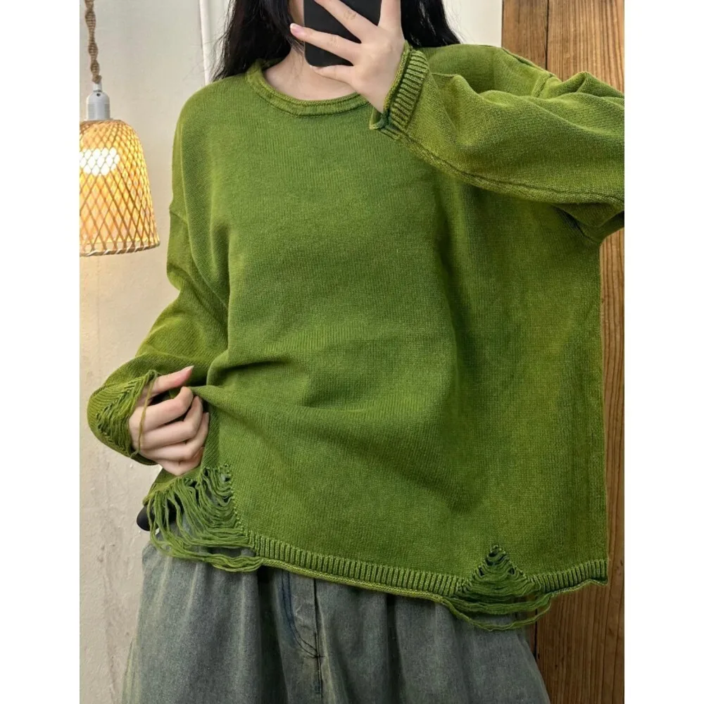 2024 Autumn New Small Versatile Stir Fried Color Knitted Sweater Women Round Neck Pullover Sweater LX2216