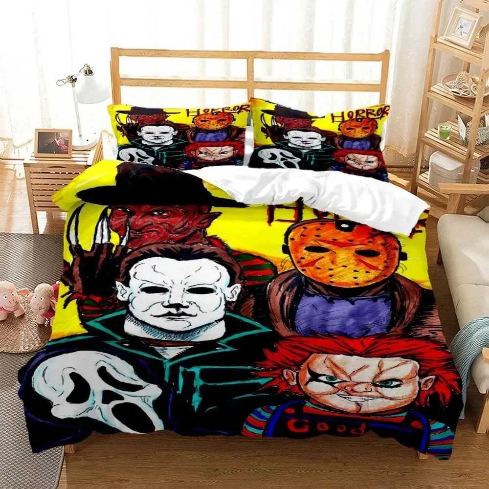 

Halloween Horror Movie Bedding Set Boys Girls Twin Queen Size Duvet Cover Pillowcase Bed Kids Adult Fashion Home Textileextile