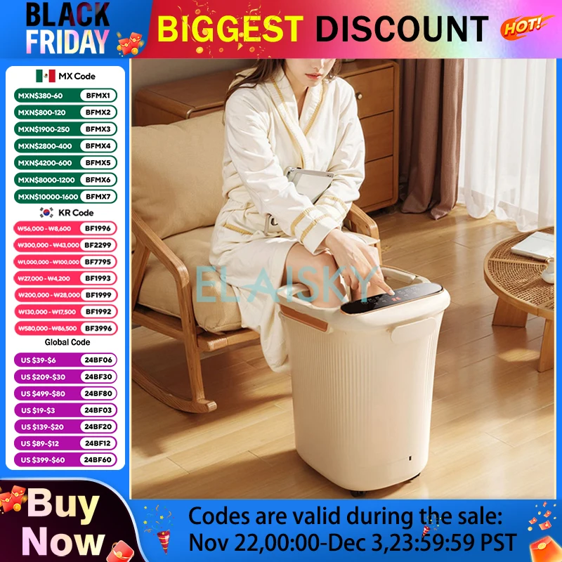 Electric Remote Control Massage Foot Bath Foot Washing Bucket Ptc Heating Constant Temperature Fumigation Leg Massage Foot Bath