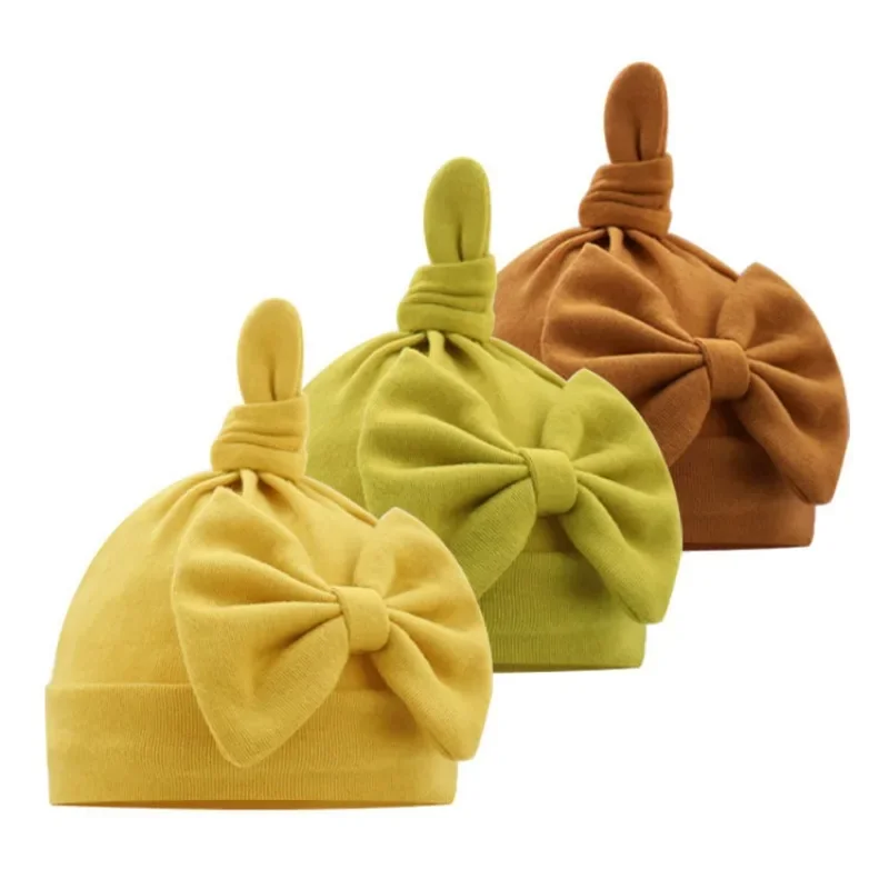 Newborn Baby Hat Cute Warm Knot Bows Hat Infant Hospital Caps Baby Boy Girl Toddler Hats Infant Beanie Caps Solid Color