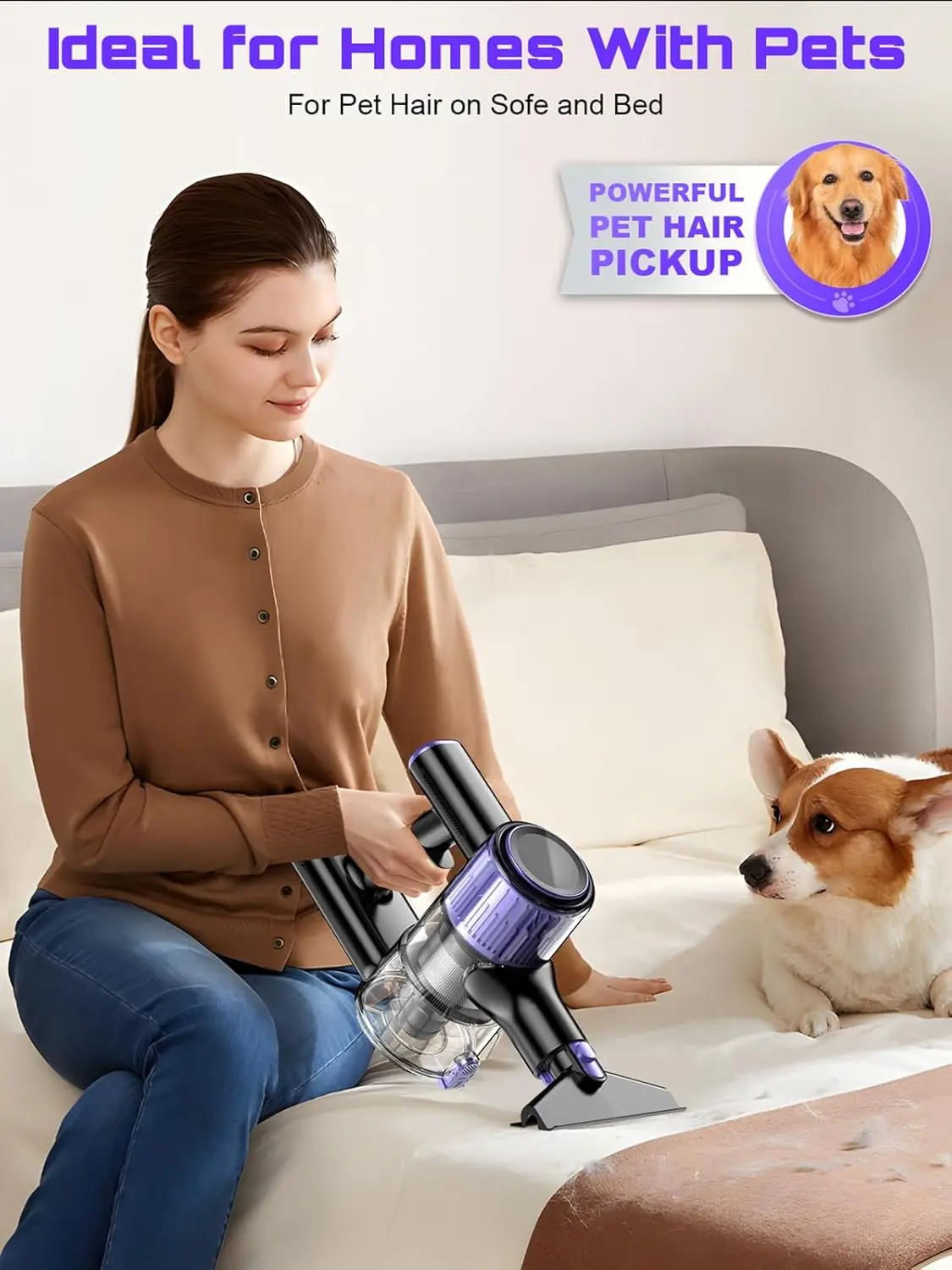 Cordless Handheld Vacuum Cleaner,40KPA,Touch Screen,Smart Dust Sensor,Auto Speed Control for Home Bed/Carpet/Pet Hair/Hard Floor