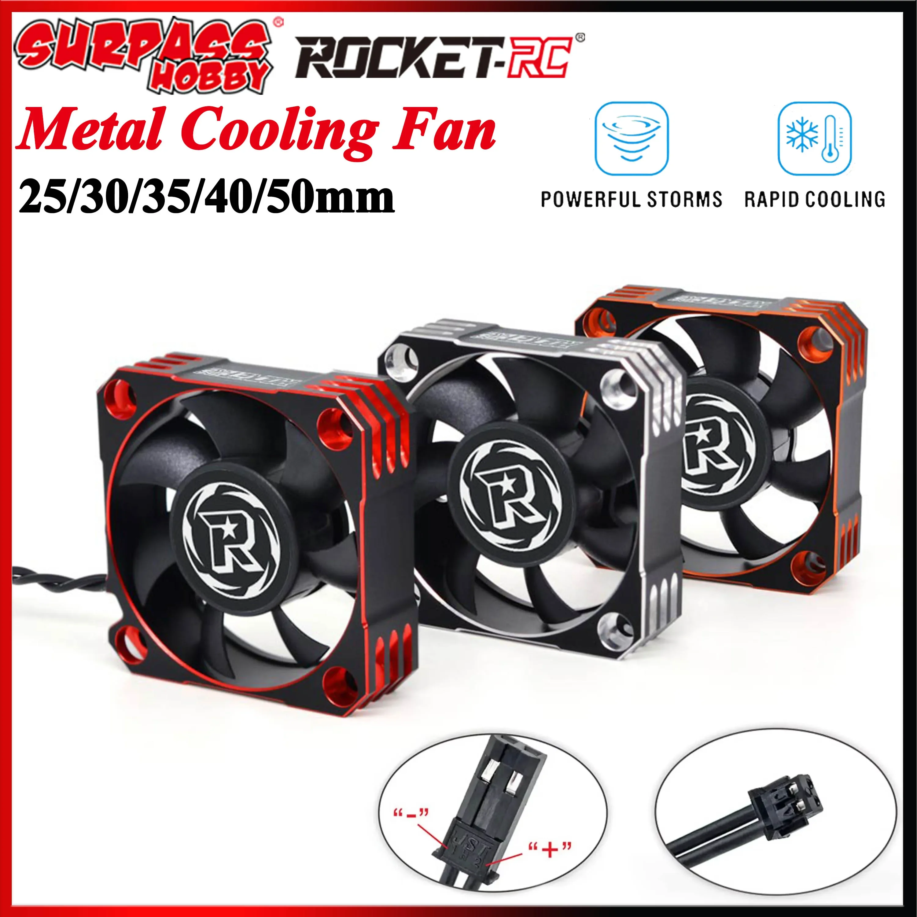 

ROCKET 25/30/35/40/50mm V2 Metal Cooling Fan 32000/28000/21000/16000/10000RPM for 1/8 1/10 1/12 RC Car 540 550 3650 Motor ESC
