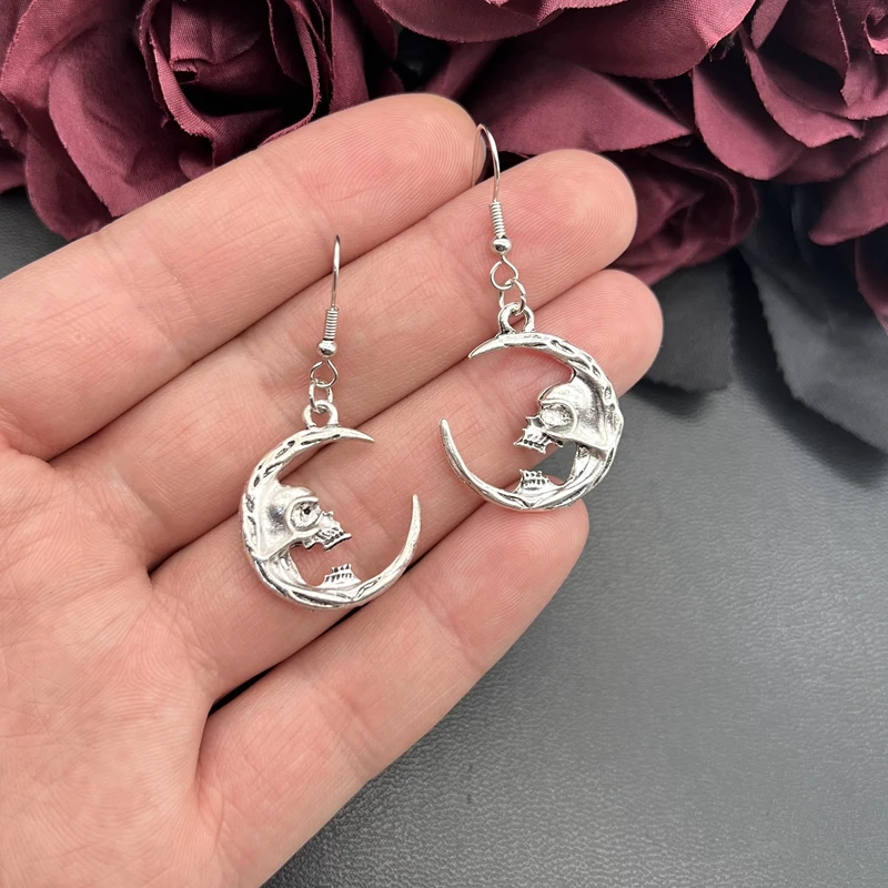 Женские-Серьги-goth-aestic-moon-skull-готические-темно-винтажные-трендовые-ушные-крючки-ювелирные-изделия