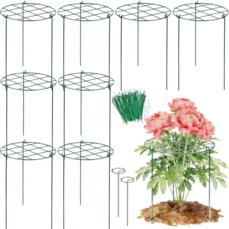 Outdoor Peony Cages: Sturdy Metal, Black, 8-Pack With Wide Top Rings For Bouquet-Shaped Support 12 D × 16 H