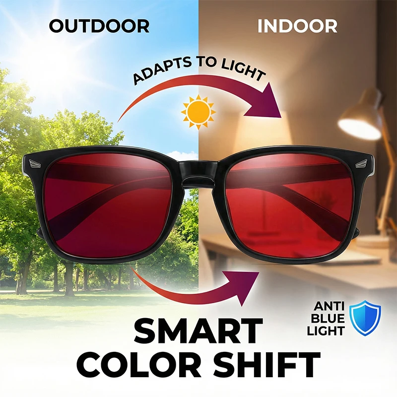 

Anti Blue Light Blocking Red Tinted Lens Glasses Men Women 2026 Luxury Brand Reading Better Sleep UV400 Photochromic Sunglasses