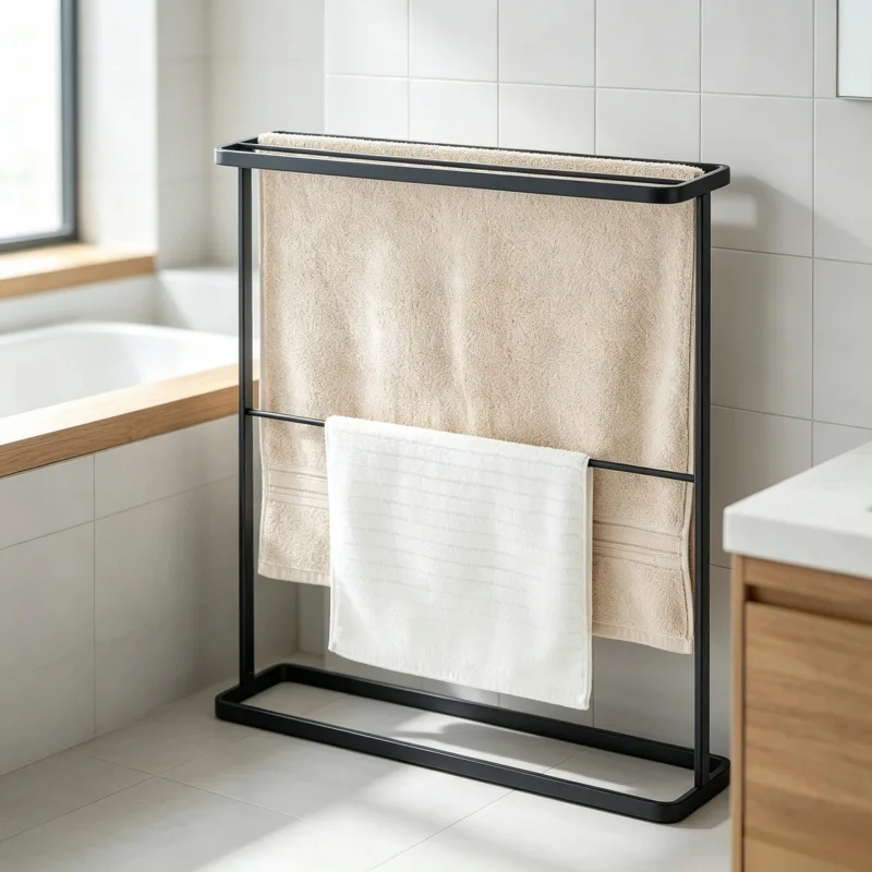 Modern Design Bath Towel Hanger Bathroom Organizer Storage Holder Dry Rack Metal Free Standing Towel Rack Bathroom Pratical New