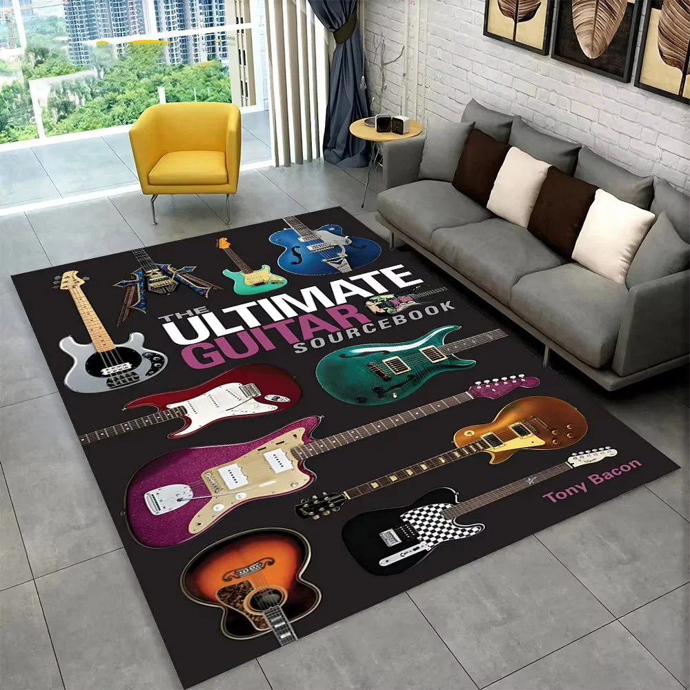 3D Retro Ultimate Guitar Electric Guitar Bass Rug Carpet Rug Art for Room Decor Sofa Kid Game Area Fans Rug Non-slip Floor Mat