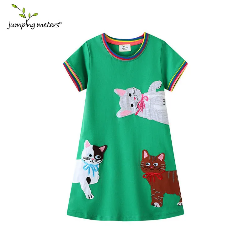 Jumping Meters Summer Princess Girls Dresses Space Embroidery Print Short Sleeve Hot Sleeve Kids Birthday Party Costume Frocks