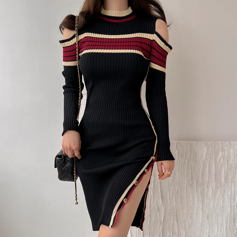 Solid Warm Autumn Korean 2022 Knitted Clothing Woman Vintage Winter Thick Sweater Dress Women Elegant Vestido Feminino Dresses