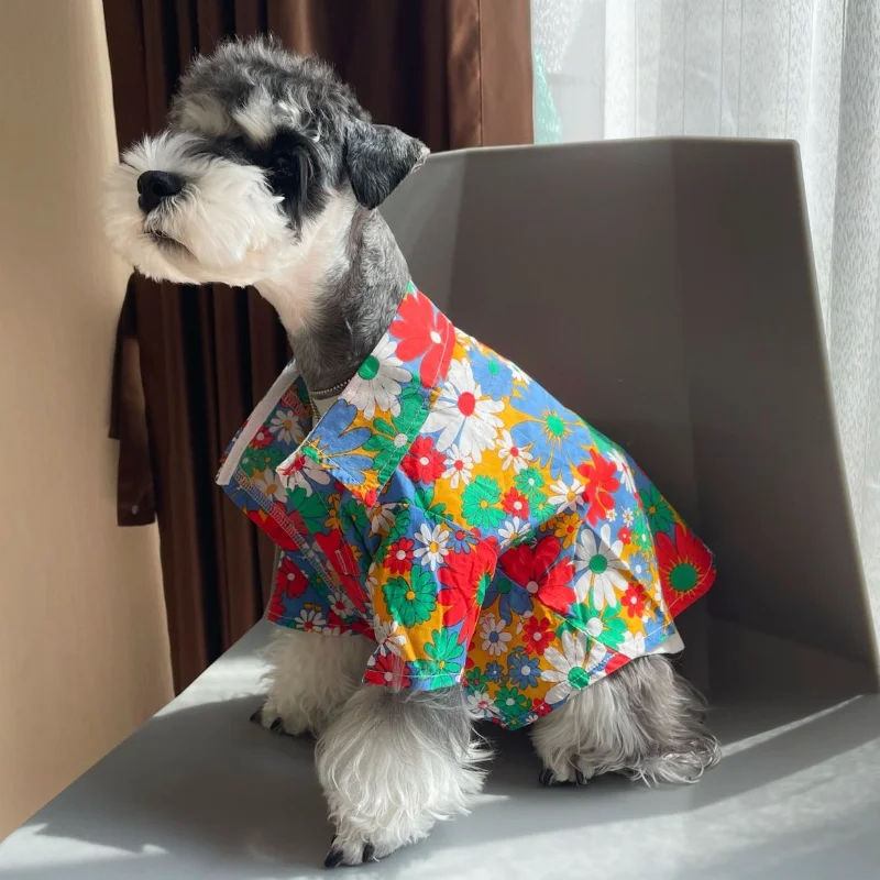 Dog Clothes Beach Hawaii Flower Shirt Small Dogs Clothing Cat All Seasons Comfortable Thin Fashion Schnauzer Cute Pet Products