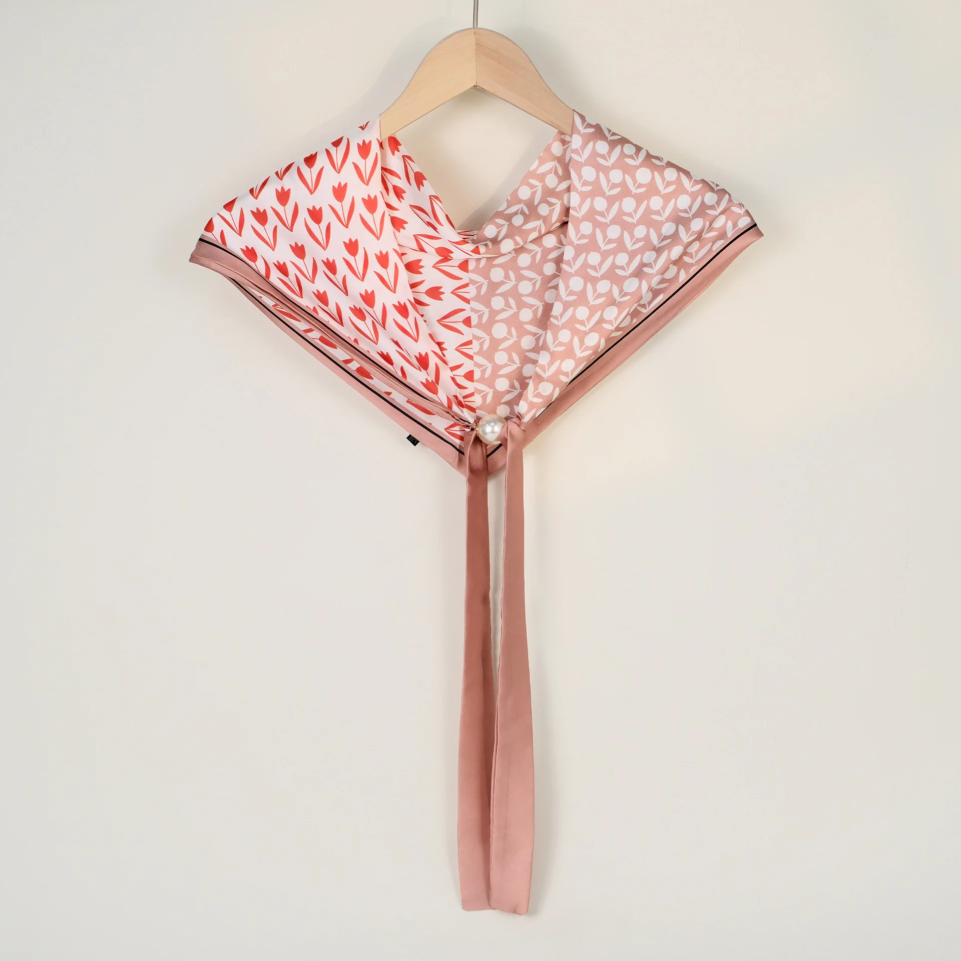 

2025 New Ethnic Chic Paisley Triangle Scarf - Pearl Magnetic Closure Satin Hair Cape & Neck Wrap