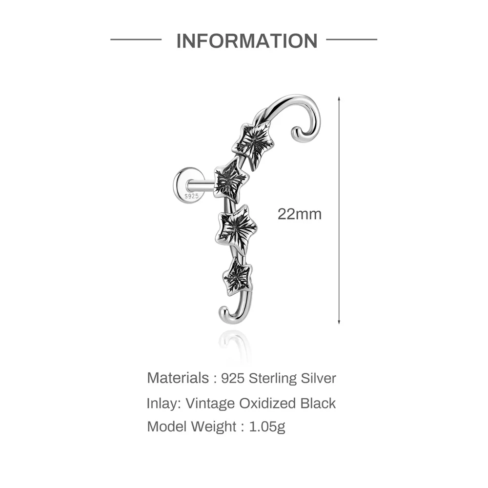 CANNER 1 Stück 925 Sterling Silber Gotischer Blumen-Ohrstecker für Damen, Europa und Amerika, Vintage-Ohrstecker, Geschenk – Detail 2