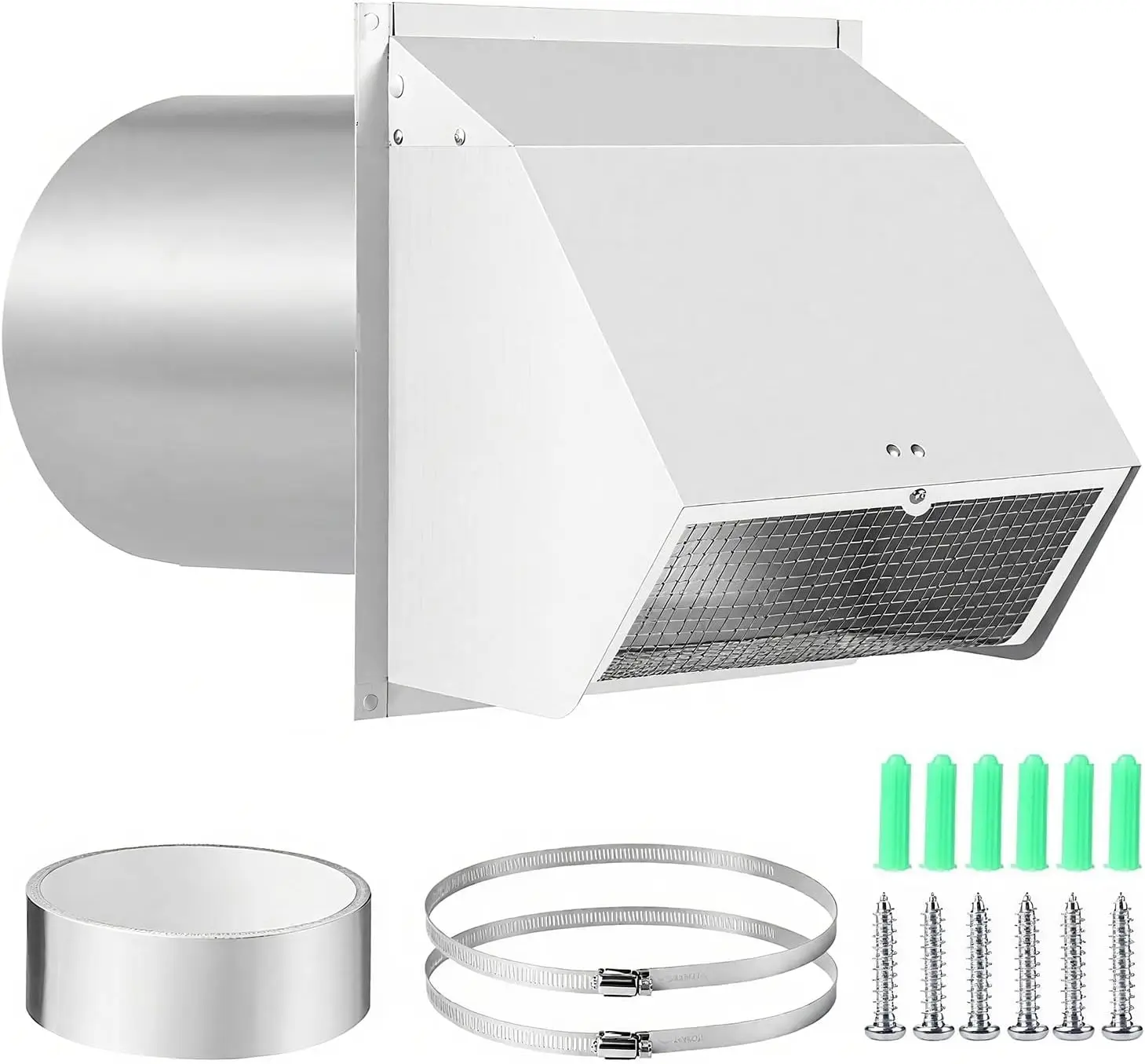 

6 Inch White Wall Vent Hood with Screen and Damper for Kitchen Range Hood Exhaust Cover