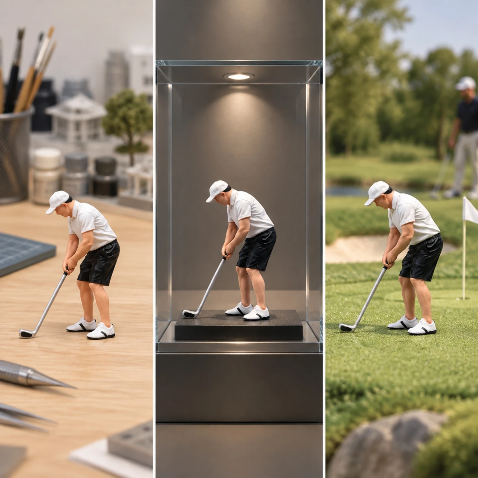 Miniature Figurine Sturdy Hand-Painted Golfer Figure with Golf Club 1/24-Scale Golfer Miniature Dollhouse Decoration Cake Topper