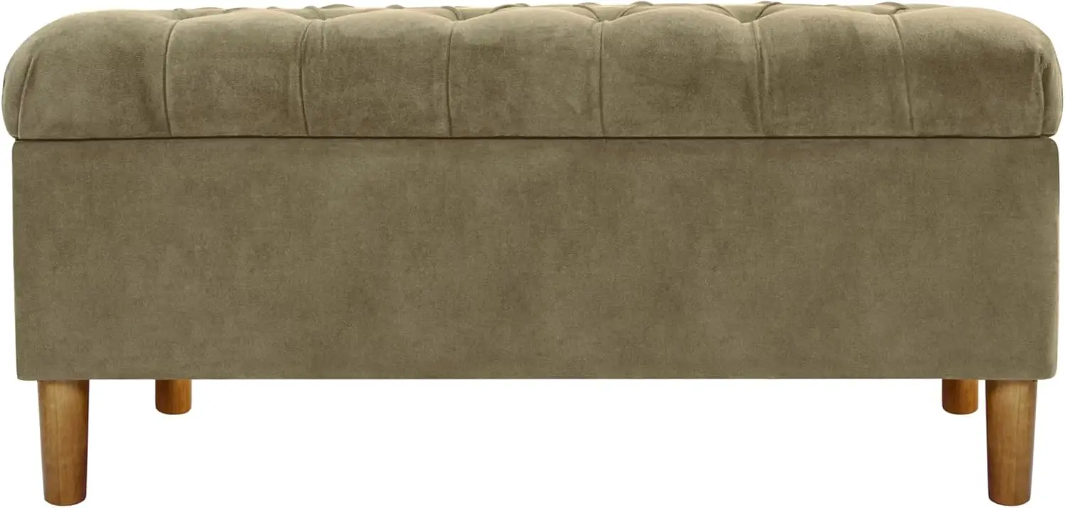 Tufted Ainsley Button Storage Ottoman Bench with Hinged Lid | Ottoman Bench with Storage for Living Room & Bedroom,Light Sage Gr