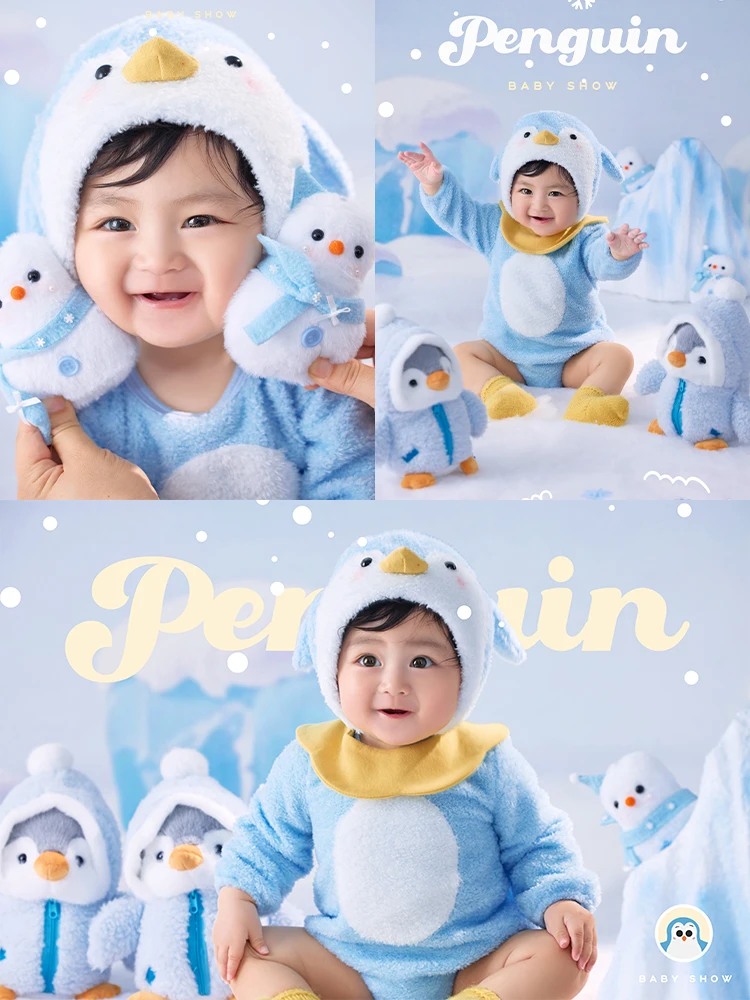 Winter Fairy Tale Theme Photography Props Fluffy Animal Romper Penguin Doll Props for Studio Creative Winter Snow Scene Shooting
