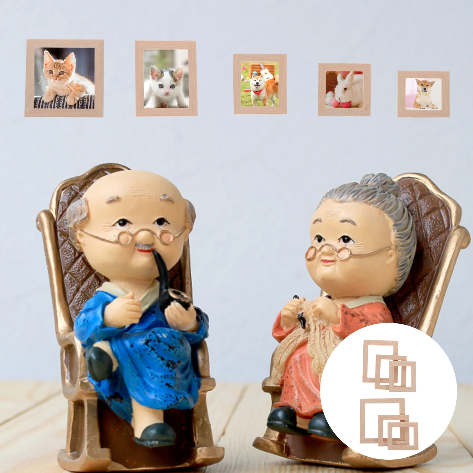 10-częściowe małe ramki na zdjęcia z litego drewna do domku Mini Decor Dollhouse