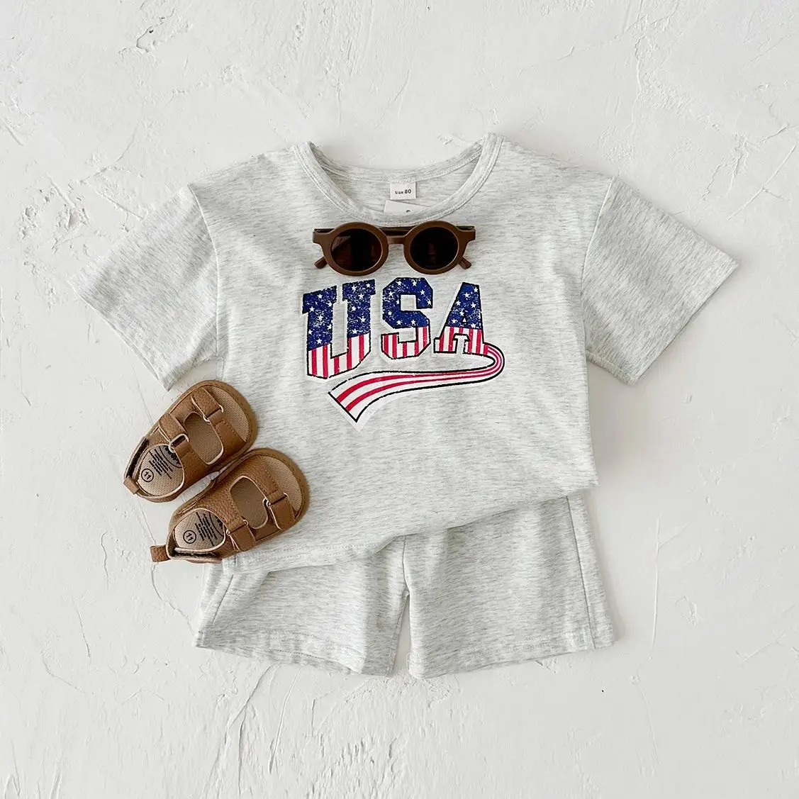 2Pcs Toddler Infant New Summer Baby Boy Clothing Set USA T-shirt+Shorts Cotton Newborn Baby Girls Infant Outfit 0-4Y