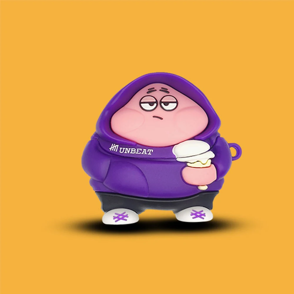큐씨와이 MeloBuds 프로 이어폰, 보라색 커버, 부드러운 실리콘 케이스, 무선 블루투스 헤드폰 보관함, 이어 클립, 만화 충전 박스