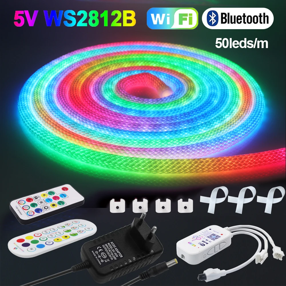 

5V WS2812B RGB Neon Light 360 Degree Round Reticulate LED Strip Addressable WIFI Bluetooth APP Control Flexible Silicone Tape