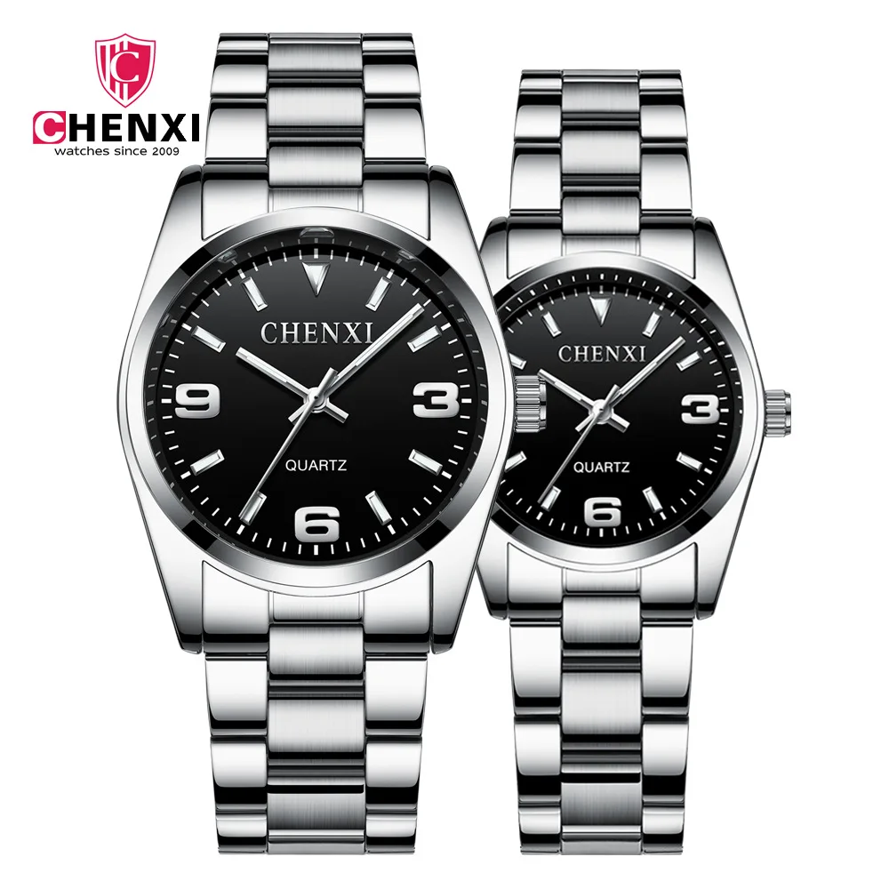 CHENXI 003A Couple Watches Fashion Business Luminous Waterproof Pointer Silver Steel Watches for Men Women