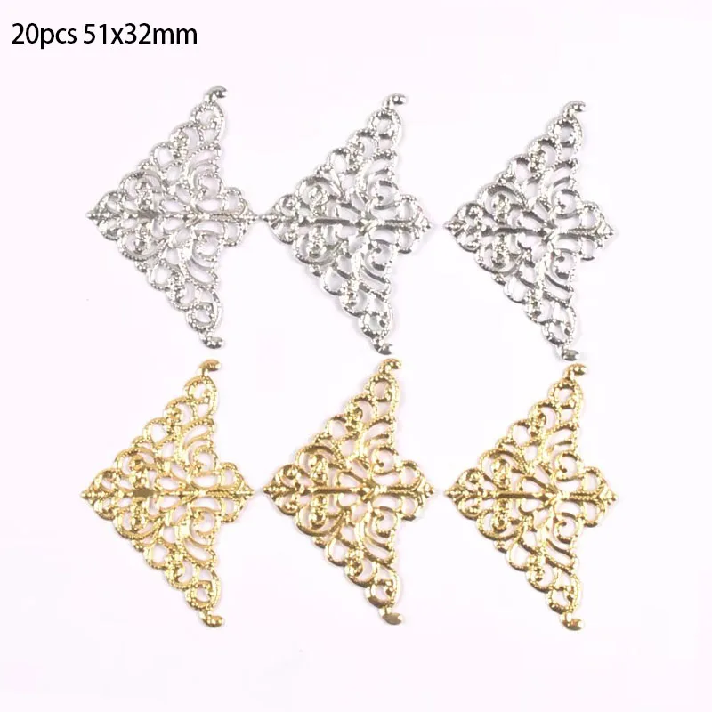 20pcs Filigree Wraps triangle Connectors Metal Crafts Photo Albums for Corners Protectors 51x32mm YKL0901