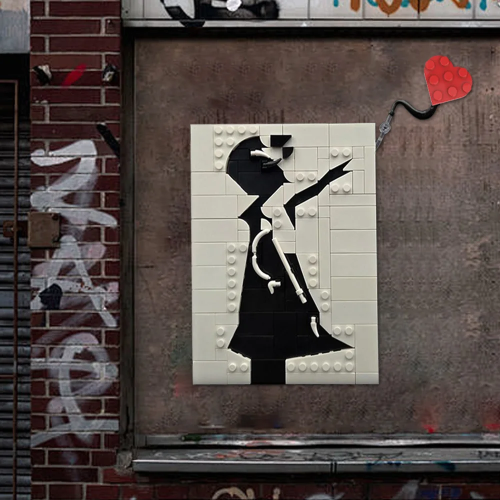 MOC Banksy - فتاة مع مكعبات بناء بالون