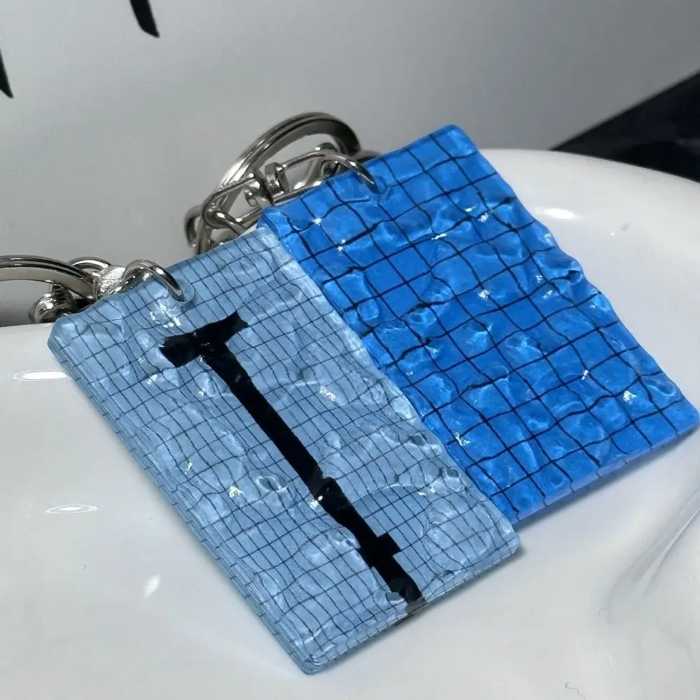 

4 PCS Creative Acrylic Wavy Swimming Pool Keychain Pendant Car Key Ring Car Key Chain Yellow Blue Hanging Ornament Gifts