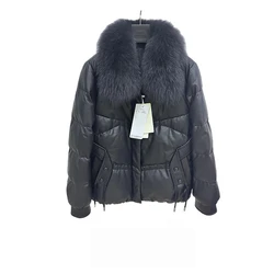 Designer women down parkas 2024 winter fashion short warm sheepskin and goose down coat and real wolf collar