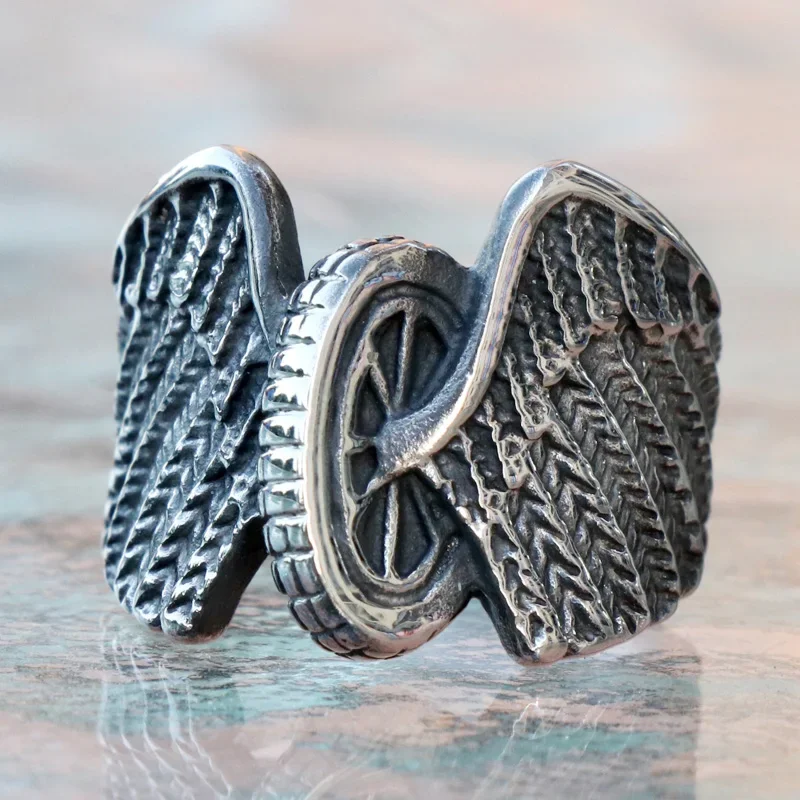 New Style Cool Wings Wheel Ring Punk Stainless Steel Biker Ring Men Fashion Jewelry Dropshipping Store Best Gift For Friend