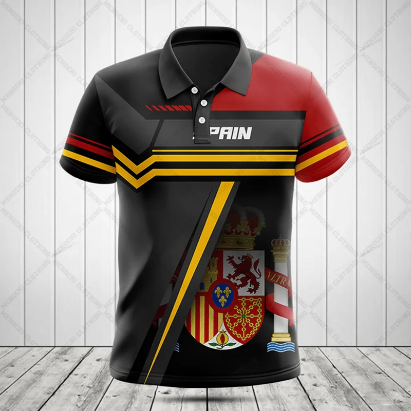 Custom Name Spain Fire Pattern Football Polo Shirt Summer Unisex Casual Streetwear Loose Fast Dry Jersey Plus Size Sportswear