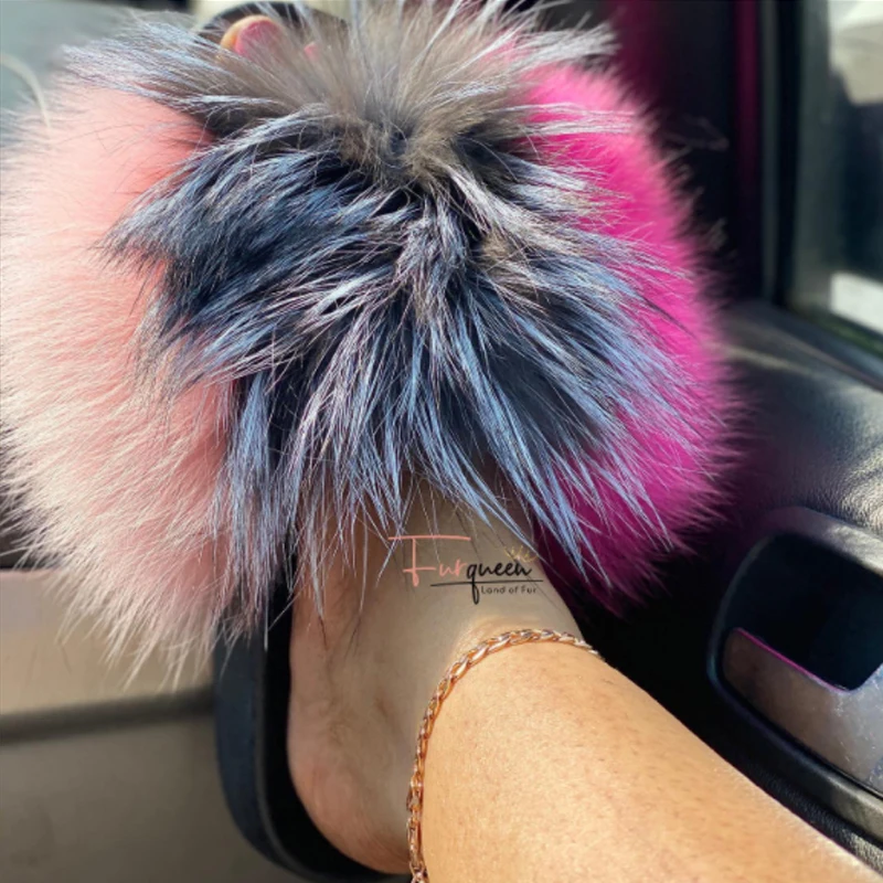 New Designer Luxury Rainbow Fluffy Mommy Kids Women Jelly Purse Fur Slipper And Handbag Matching Real Fur Slides With Purse Set