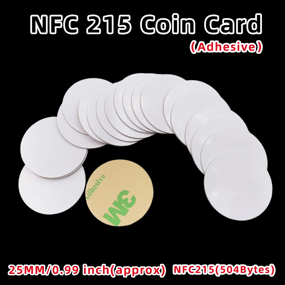 NFC ntag215コインカード,タグ付き,粘着性バック,13.56MHz, 504バイト,RFIDカード,名刺ゲーム,Bluetoothスクリプト