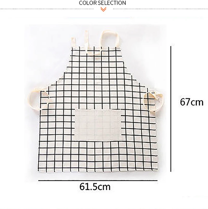 Japanese Kitchen Plaid Cotton Linen Women\'S Apron Thickened Apron Advertising Apron Kitchen Waterproof Oil-Proof Household Tool