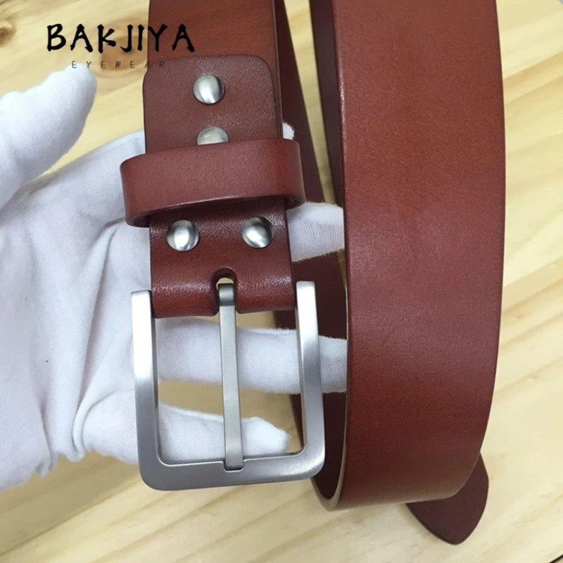 BAKJIYA New Anti Allergic/Rust Pure Titanium Buckle 35mm/38mm Men's Belt Leather Pin Buckle Durable Casual Suit Jeans Waist Band