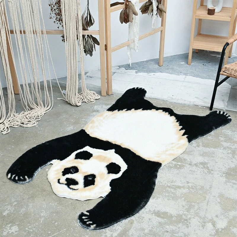 Nordic Style Plush Animal Printed Rug Panda Leopard Tiger Giraffe Lion Shape Faux Rabbit Fur Carpet Antiskid Cute HomeDecoration