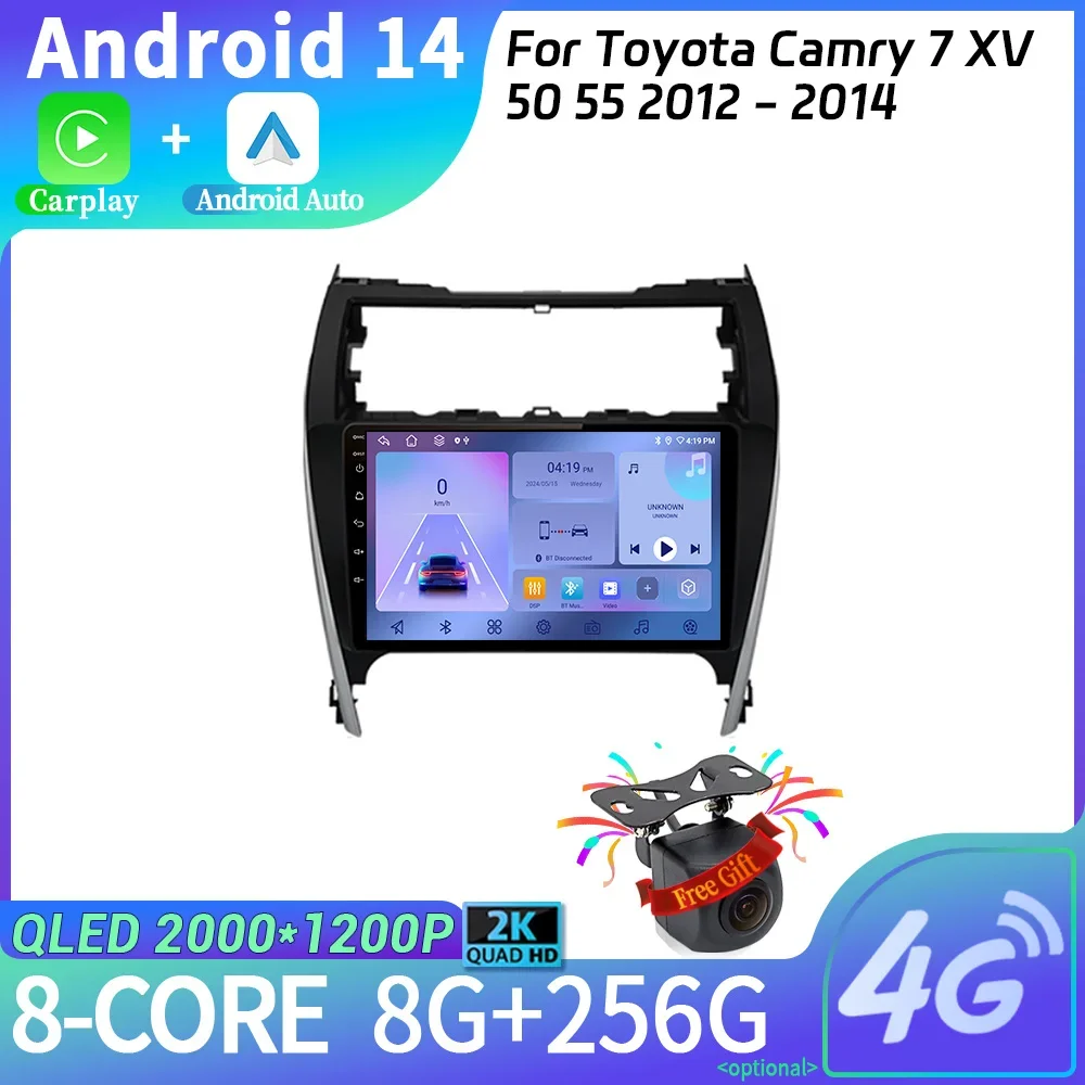 Android14 Car Radio Multimedia Navigation Wireless Carplay Stereo Head Unit Screen For Toyota Camry 7 XV 50 55 2012 - 2014