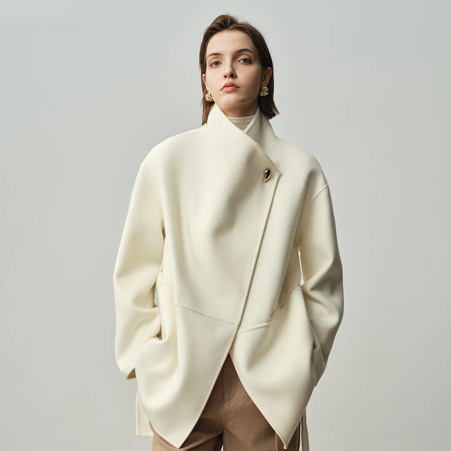Women's Lapel Double-Sided Cashmere Coat High-End Fabrics Classic Fashion Mid-Length Lace-Up Jacket Woolen Overcoat For Ladies