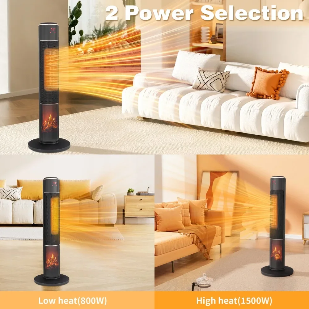 1500W Portable Electric Heater with Thermostat 60° OscillationTimer Remote Control for Indoor Tower Space Heater with 3D Flame