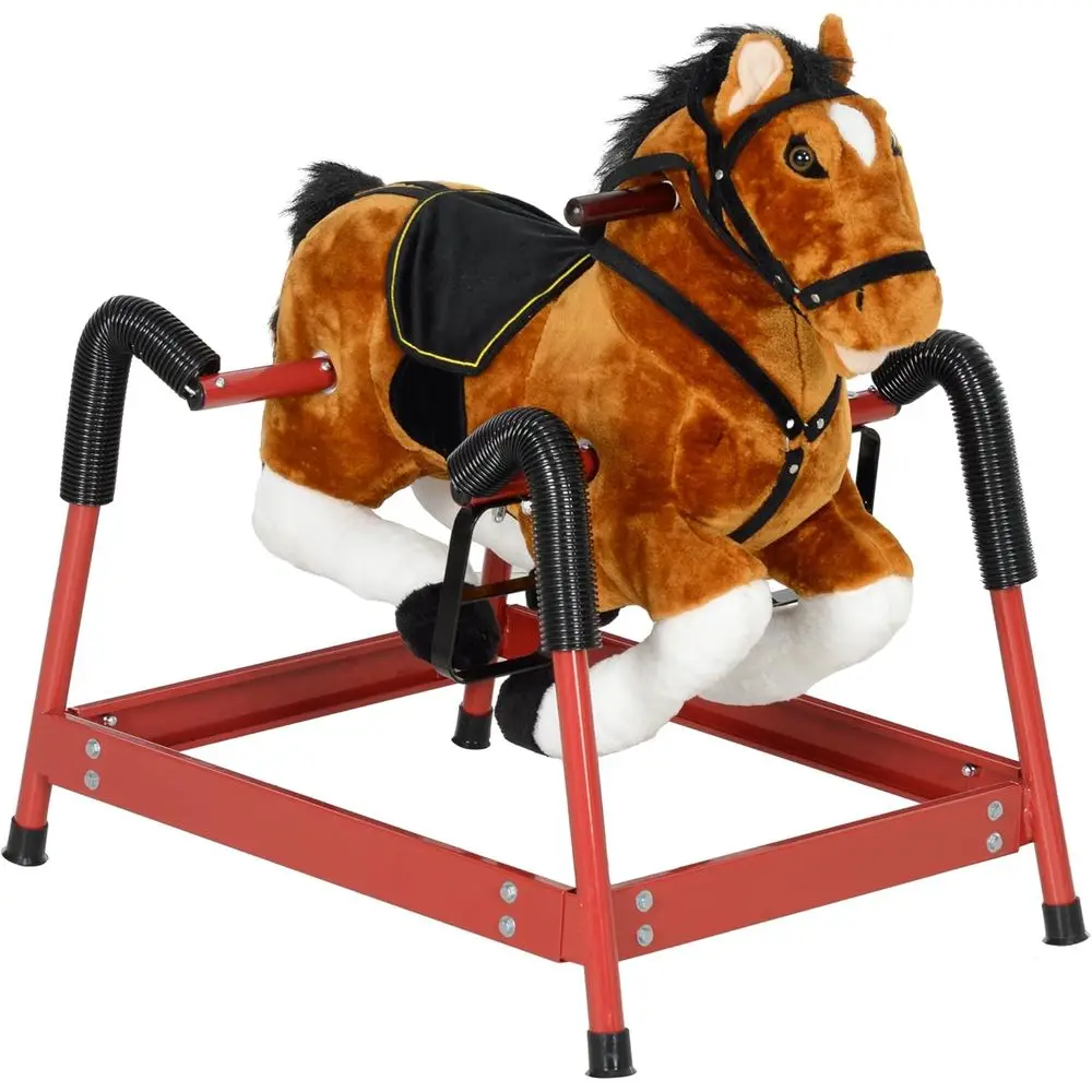 

Spring Riding Toy with Sounds and Stirrups for Kids Ages 3-8, Brown