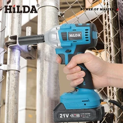 HILDA Electric Wrench 21V Blue Impact Rechargeable Brushless Wrench 1/2 Socket Wrench Cordless Power Tool for Makita Battery