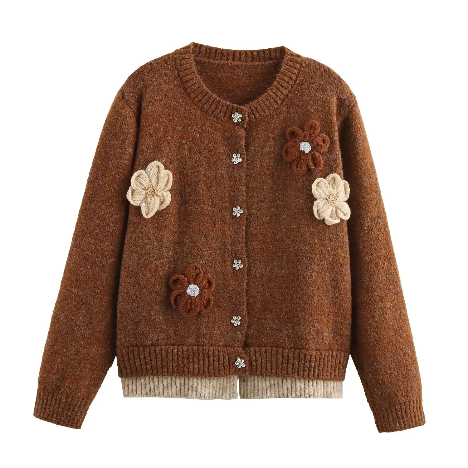 كارديجان نسائي جديد من JNLEAOG بتصميم زهري متعدد الاستخدامات بأكمام طويلة وياقة مستديرة مصنوع من ألياف البوليستر للارتداء اليومي