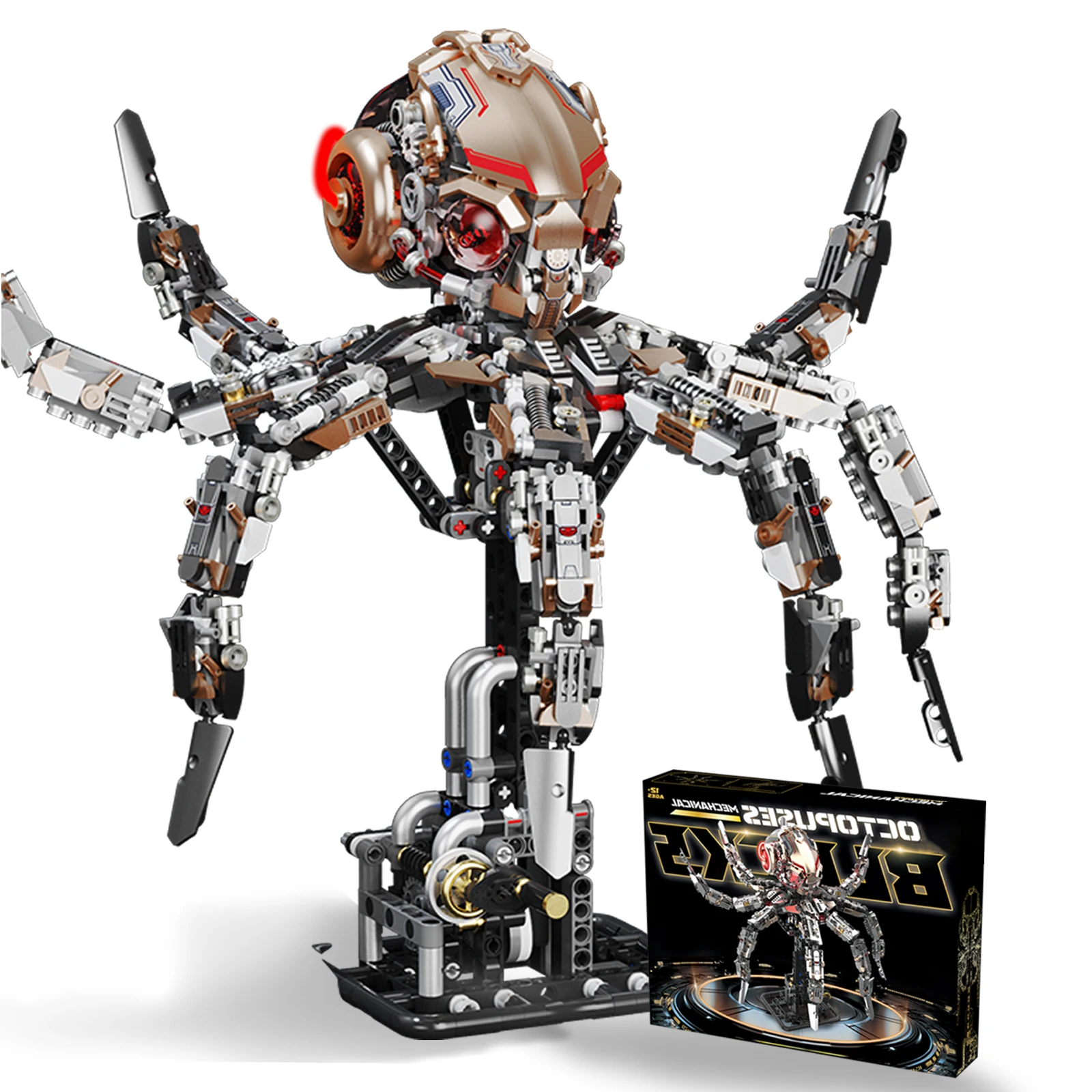 

Строительные блоки животных в стиле стимпанк, блоки осьминога с шарнирными шарнирами, функция освещения, идеально подходит для настольного дисплея, пе