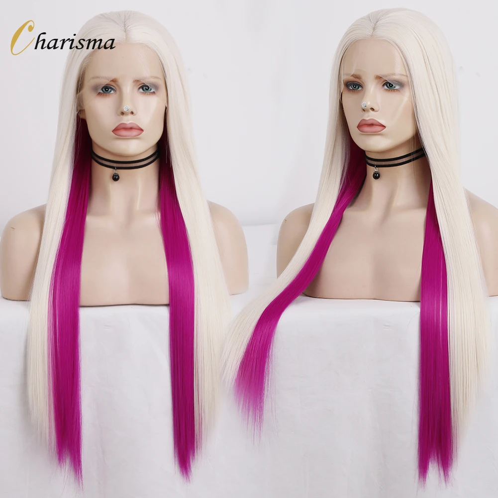 

Charisma Platinum Blonde Synthetic Lace Front Wig Long Straight Hair Perruque Pre Plucked Lace Frontal Wigs For Women