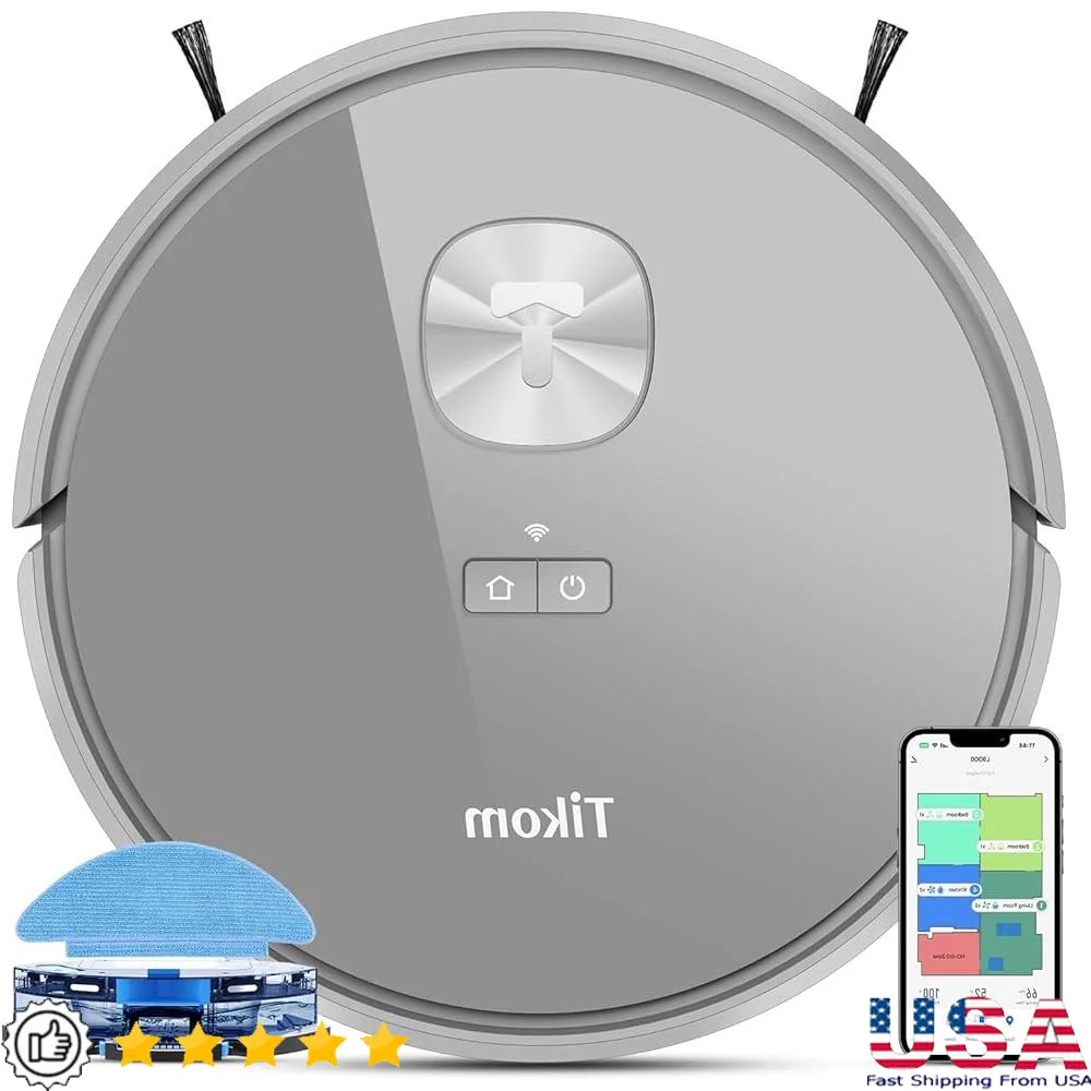 

Robot Vacuum Mop LiDAR Navigation Smart Mapping 4000Pa Dual Function Self Charging 150Min Runtime 14 No Go Zones Voice Control