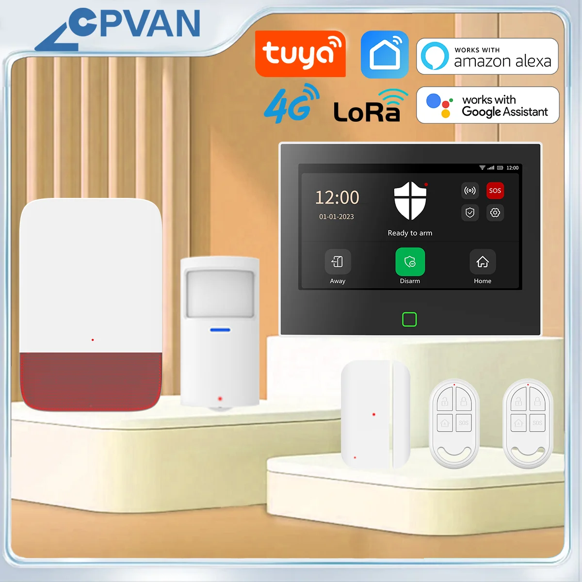 CPVAN LoRo version Home Alarm System 7 inch Wireless WiFi 4G Tuya smart Home burglar Security Alarm Kit Built-in 5000mAh Battery