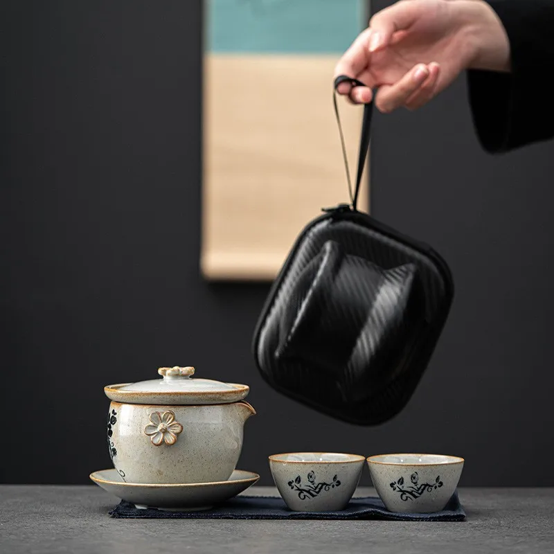 Creative Ceramic Portable Teapot, Chinese Travel Kung Fu Tea Set, Porcelain Teaset, Gaiwan, Ceremony Tea Pot, Office Gifts