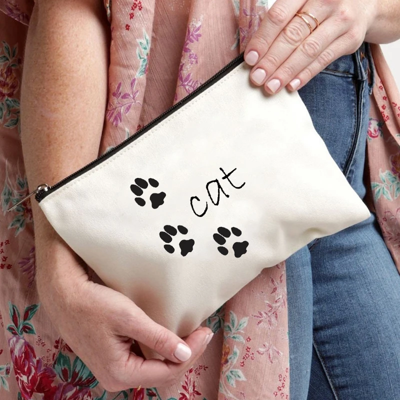 Cute Cat Claw Canvas Bags Perfume Lipstick Cosmetic Bag Travel Toiletries Storage Pouch Office Supplies Pencil Case Wallet Gifts