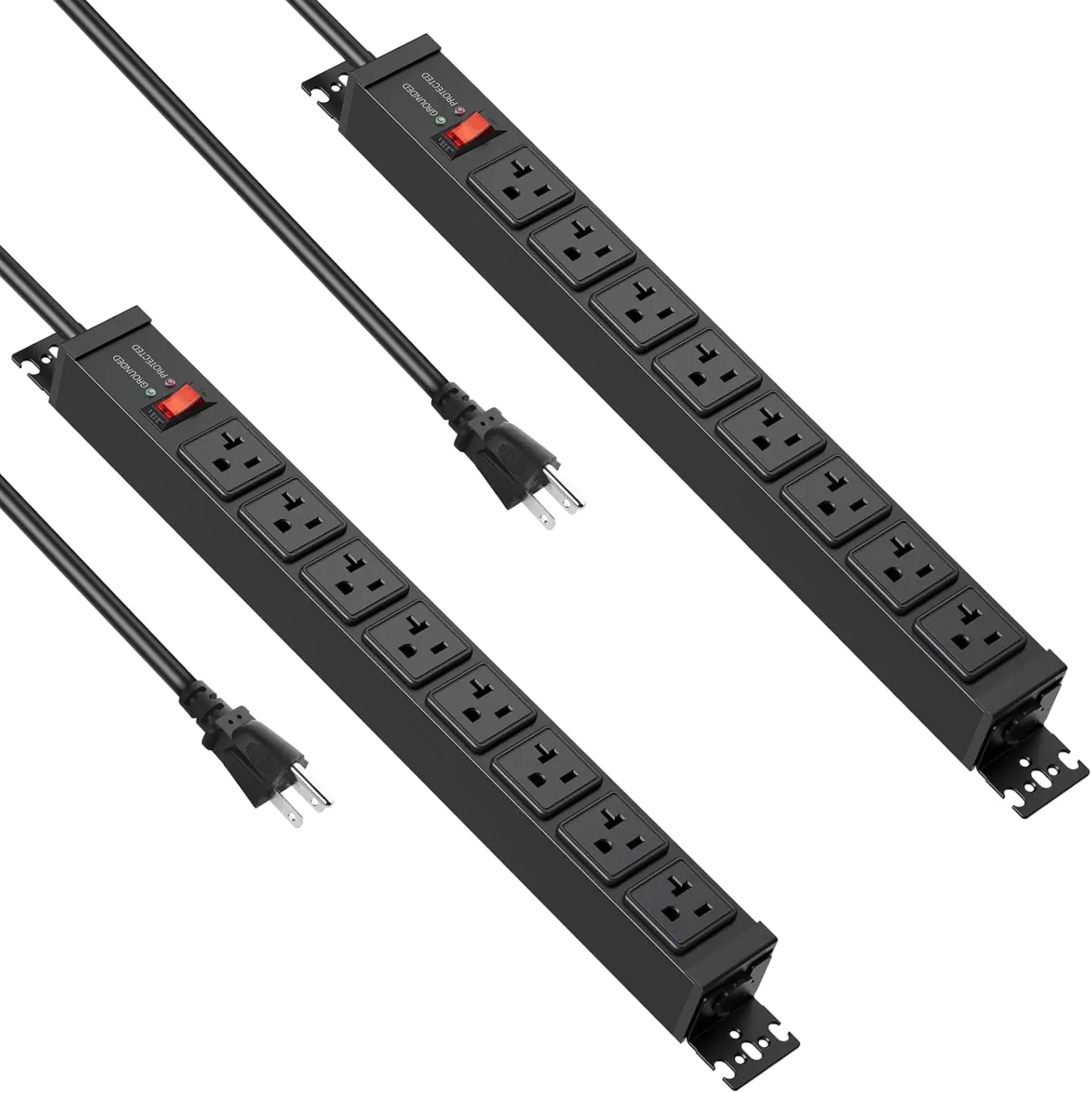 

Heavy Duty 20A Power Strip with Surge Protection, 8 Outlets, Metal Shell, Wall Mountable for Garage and Workshop Use