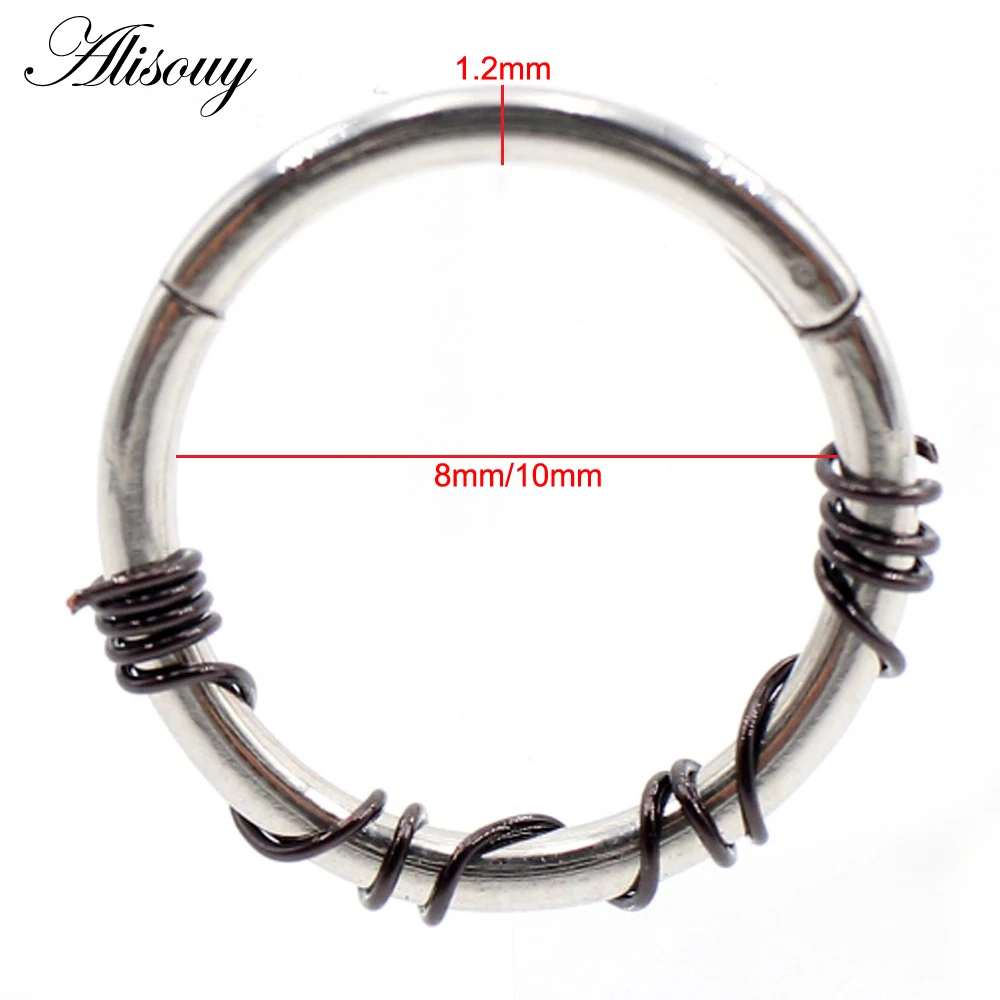 Alisouy 1PC Stainless Steel Twist Wire Hinged Clicker Nose Hoop Rings Ear Cartilage Tragus Daith Septum Body Piercing Jewelry